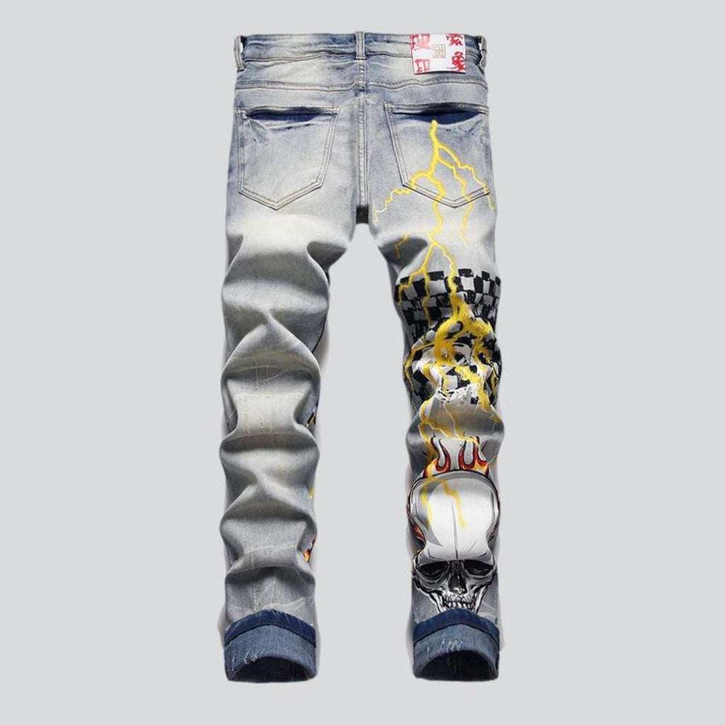 Graffiti print urban men jeans