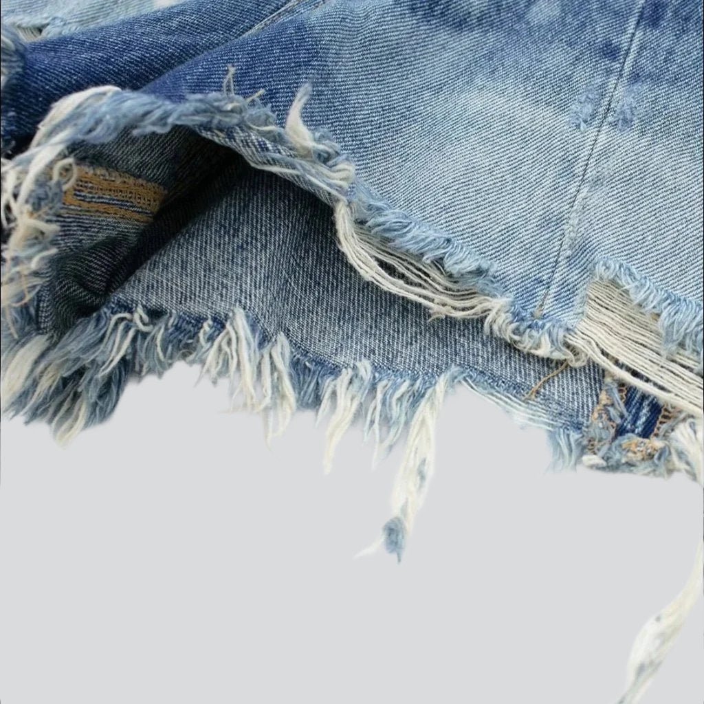 Wide-leg distressed denim shorts