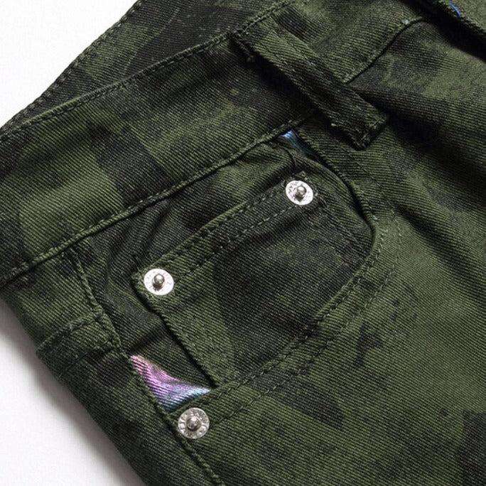 Army green-painted men jeans