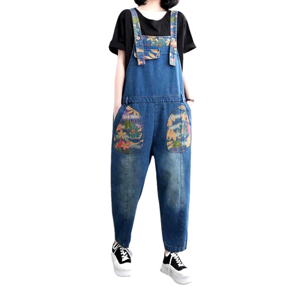 Painted loose denim jumpsuit for ladies