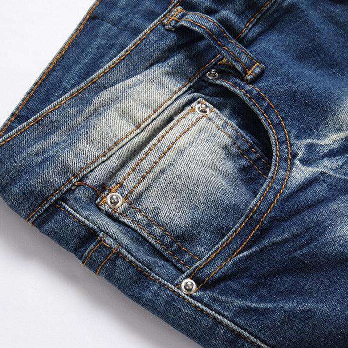 Flame print distressed men jeans