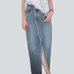 Floor-length slit denim skirt