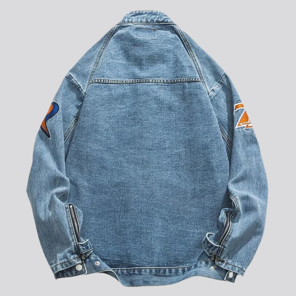 Oversized denim jacket with patches