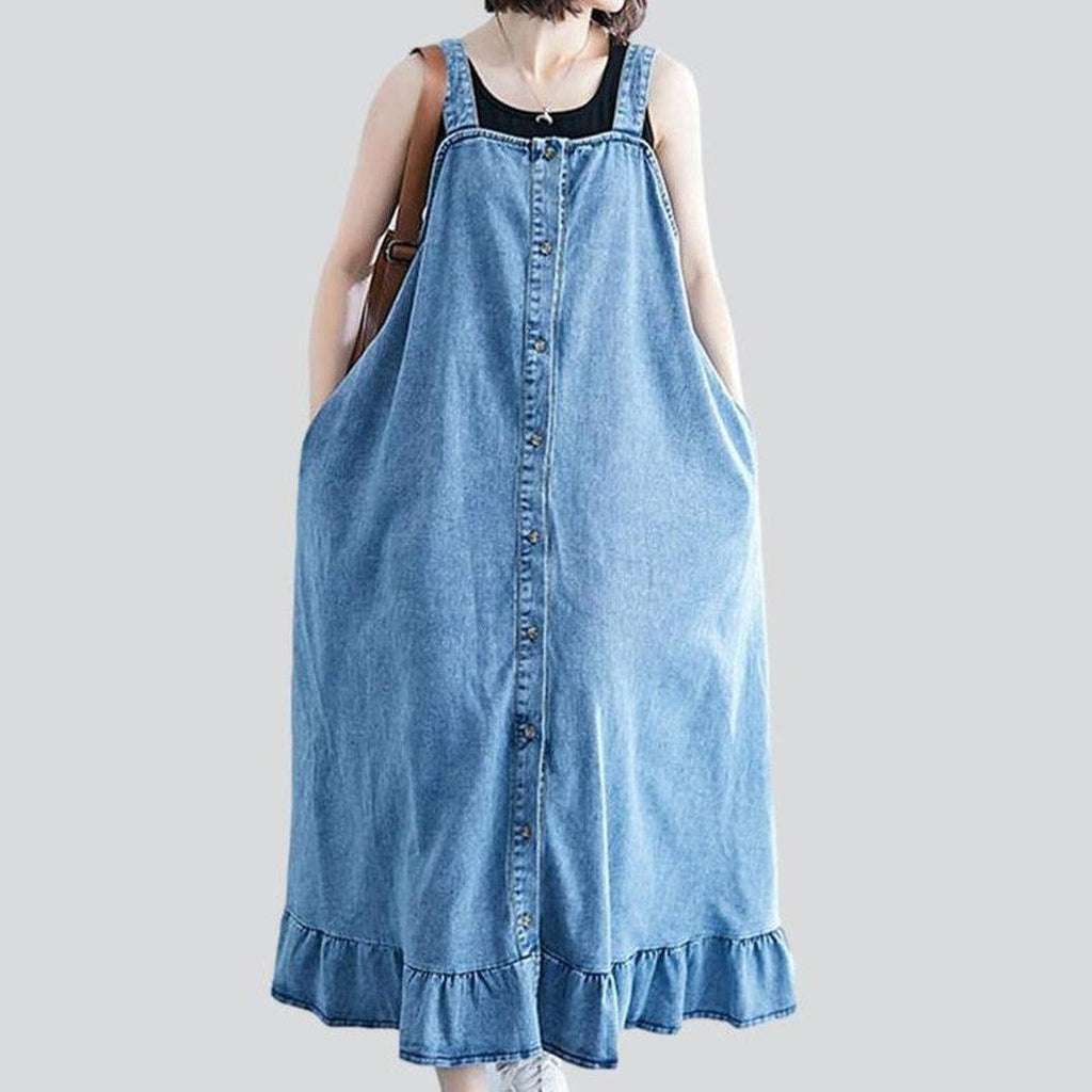 Long denim dress with ruffles