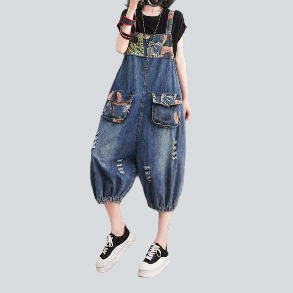 Jeans-Strampler mit Farbblock-Print