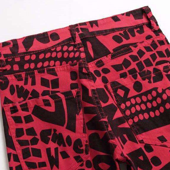 Black print men red jeans