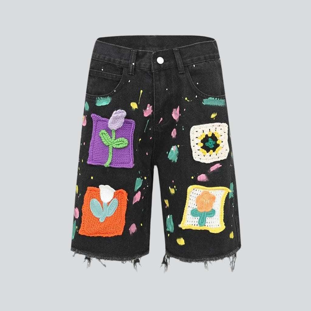 Pantalones cortos vaqueros con bordado de patchwork de colores