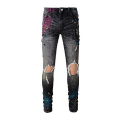 Distressed knees painted men jeans