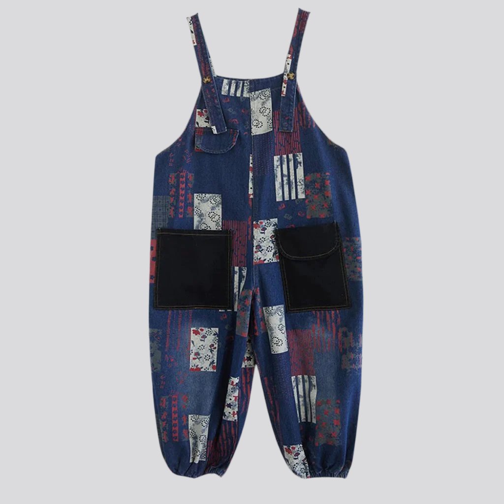 Suspenders denim jumpsuit for women