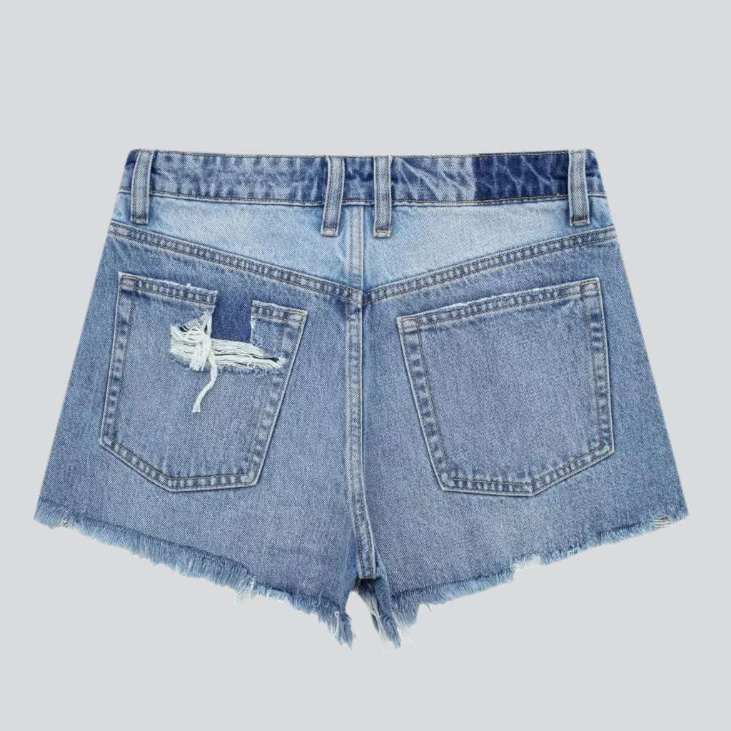 High-waist distressed denim shorts