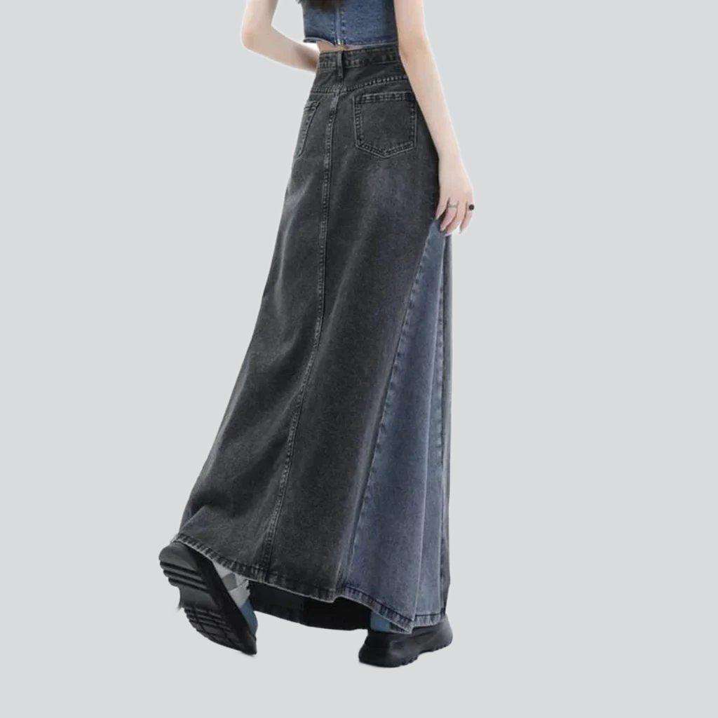Color block maxi denim skirt