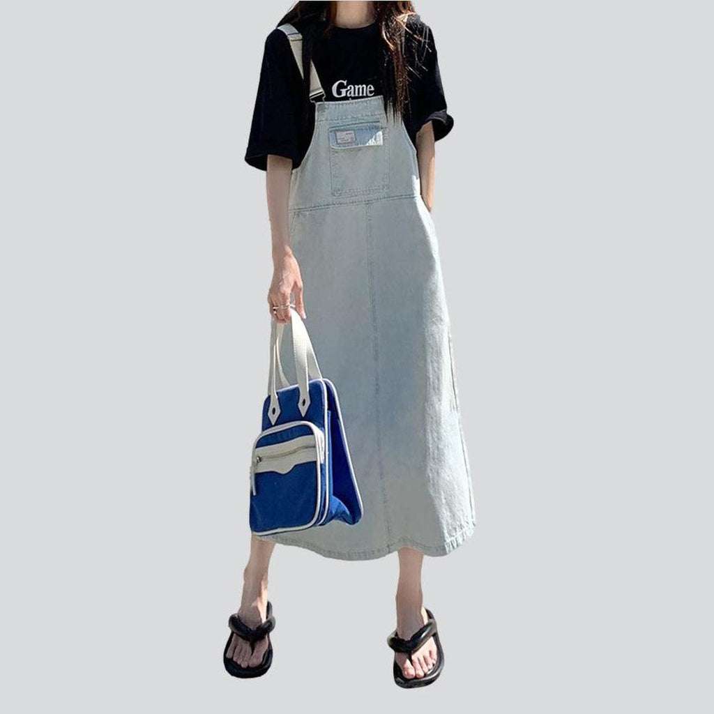 A-line long women denim dress