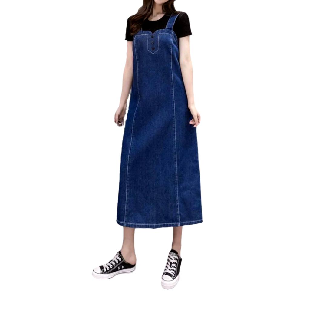 Spaghetti straps long denim dress