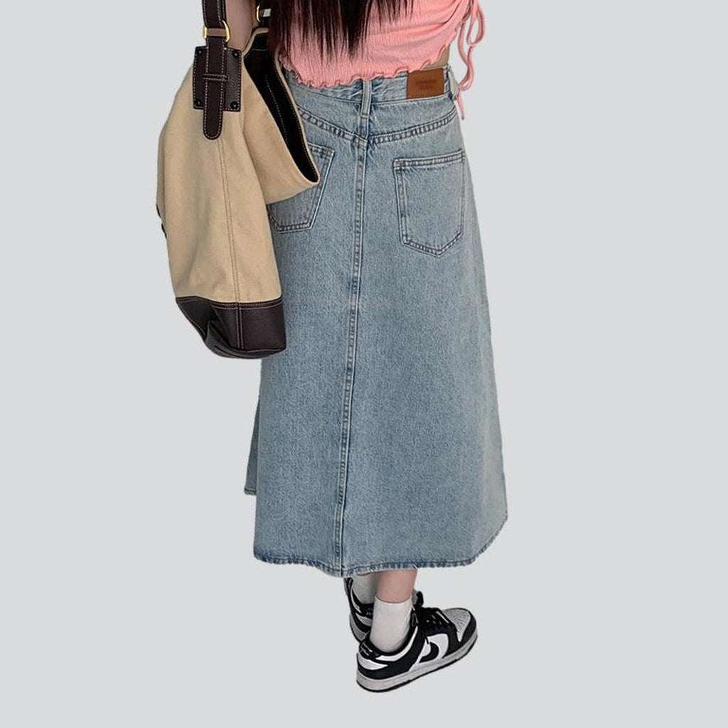 Light blue bleached denim skirt