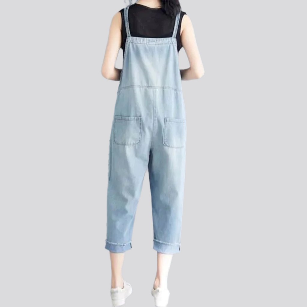 Light wash loose jeans jumpsuit for women