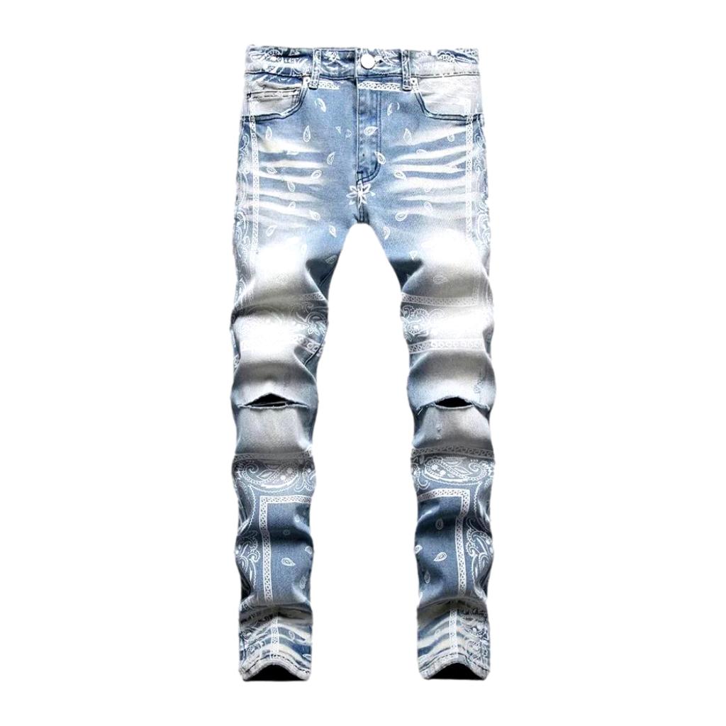 Ripped knees ornament men jeans