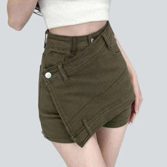 Layered khaki color denim skirt