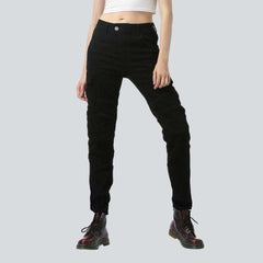 Black kevlar women biker jeans