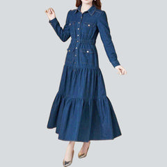 Frills denim dress with pockets