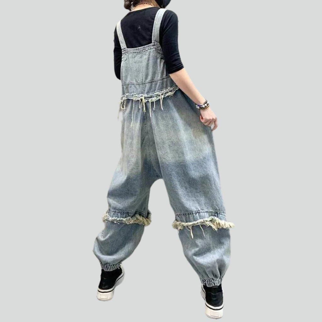 Distressed vintage patchwork denim jumpsuit