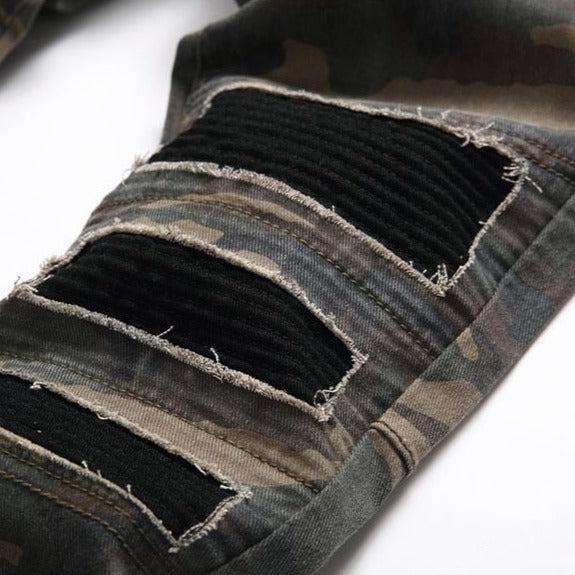 Camouflage print distressed men jeans