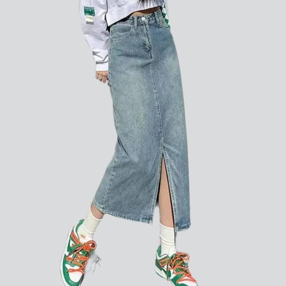 Streetwear slit long denim skirt