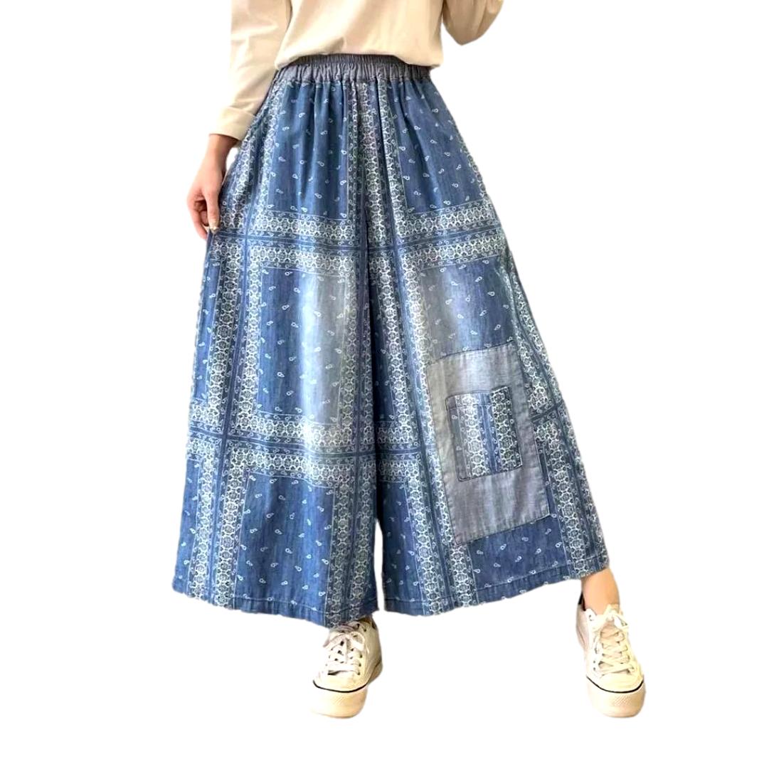 Pantalones vaqueros culotte con estampado de adornos