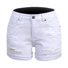 Straight-leg distressed denim shorts