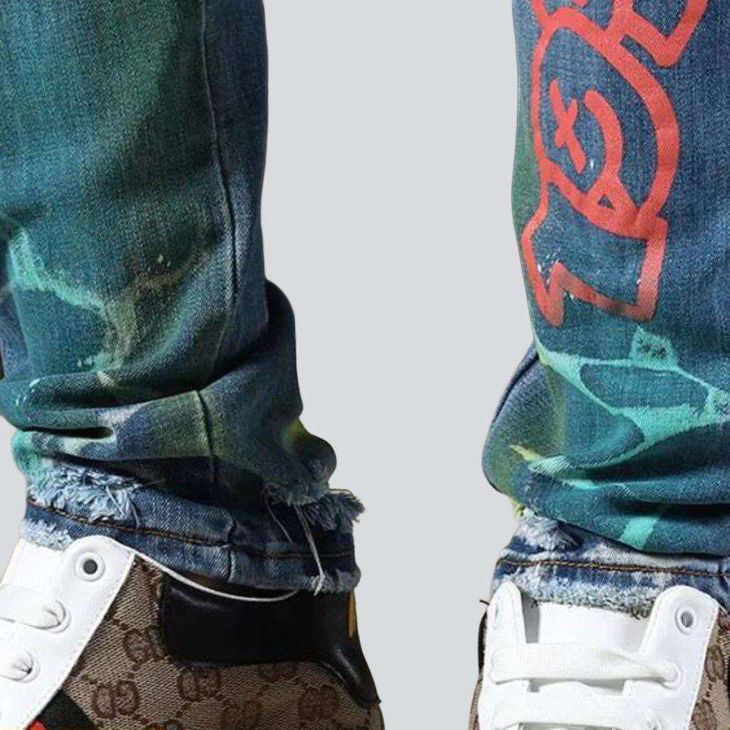 Neon color print men jeans