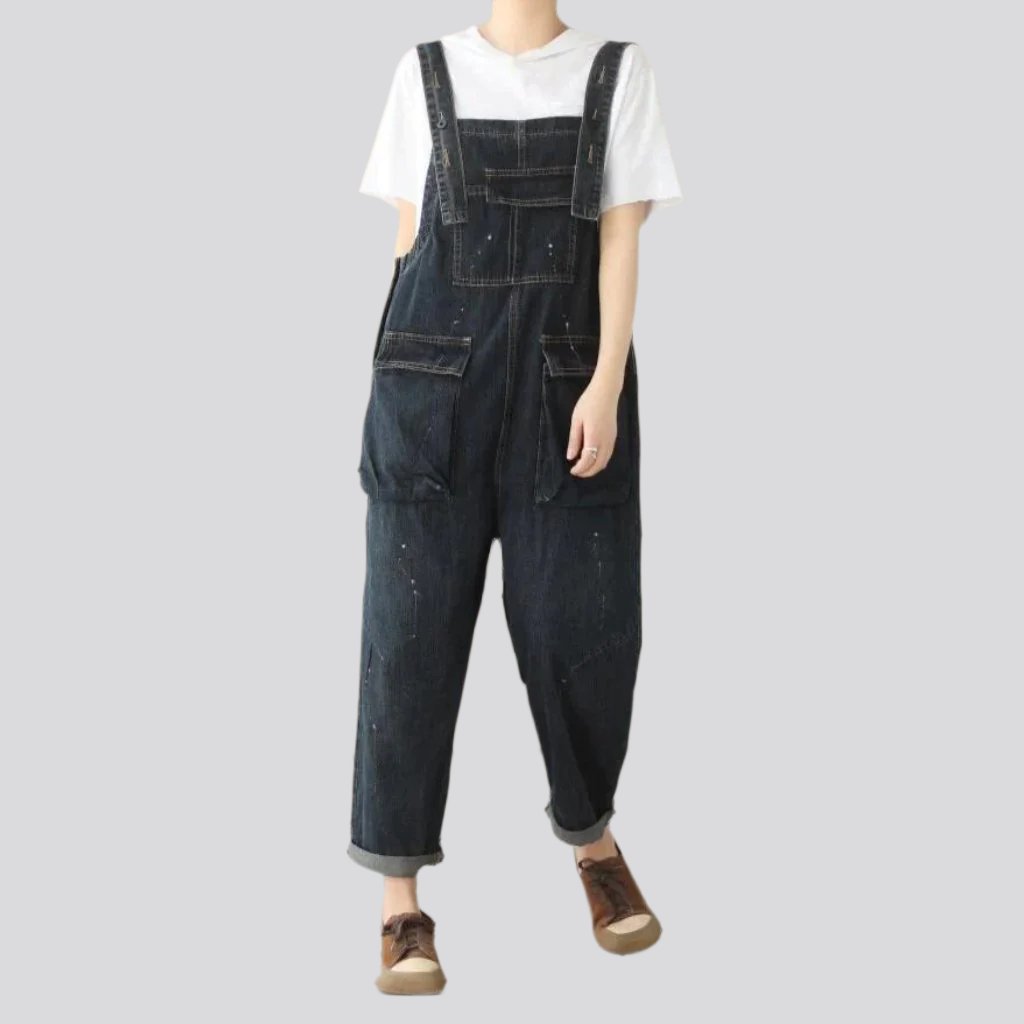 Baggy monochrome denim jumpsuit for women