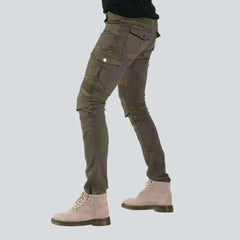 Khaki cargo men biker jeans