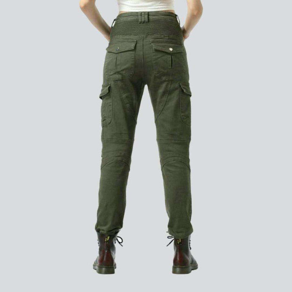 Vaqueros biker de mujer color verde militar