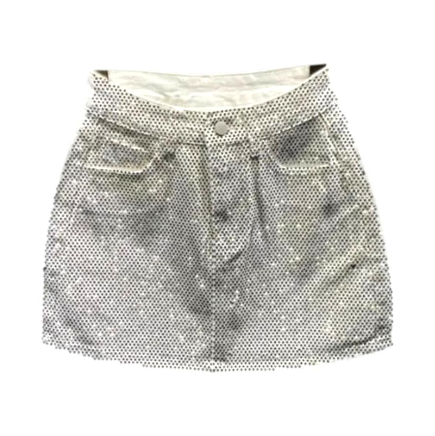 Rhinestone embellished color denim skirt