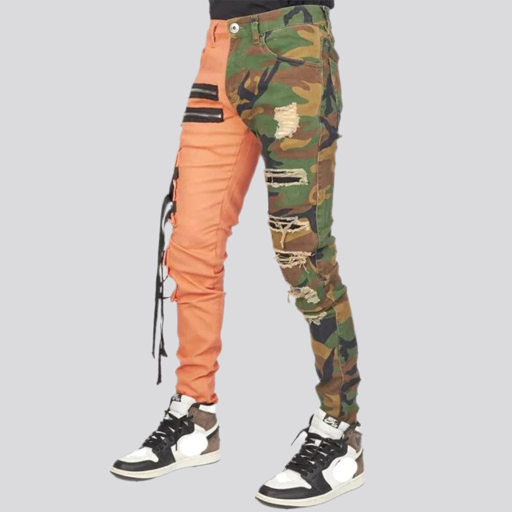 Orange camouflage men jeans