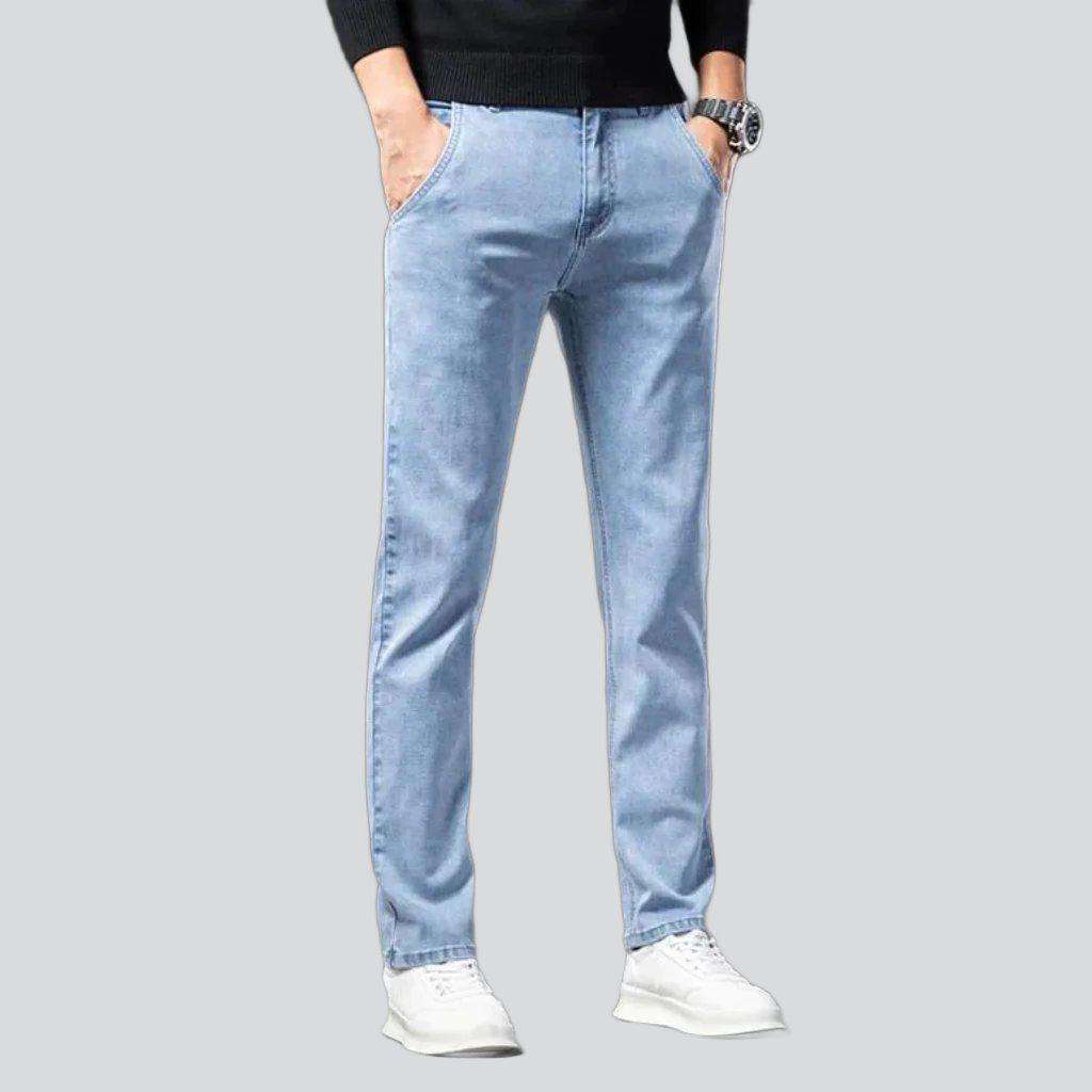 Diagonal pocket sanded men jeans