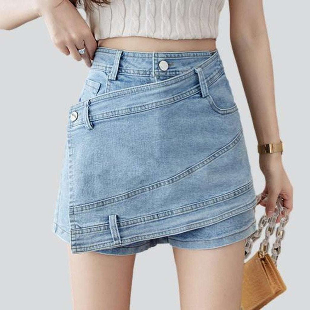 Asymmetric mini women denim skort