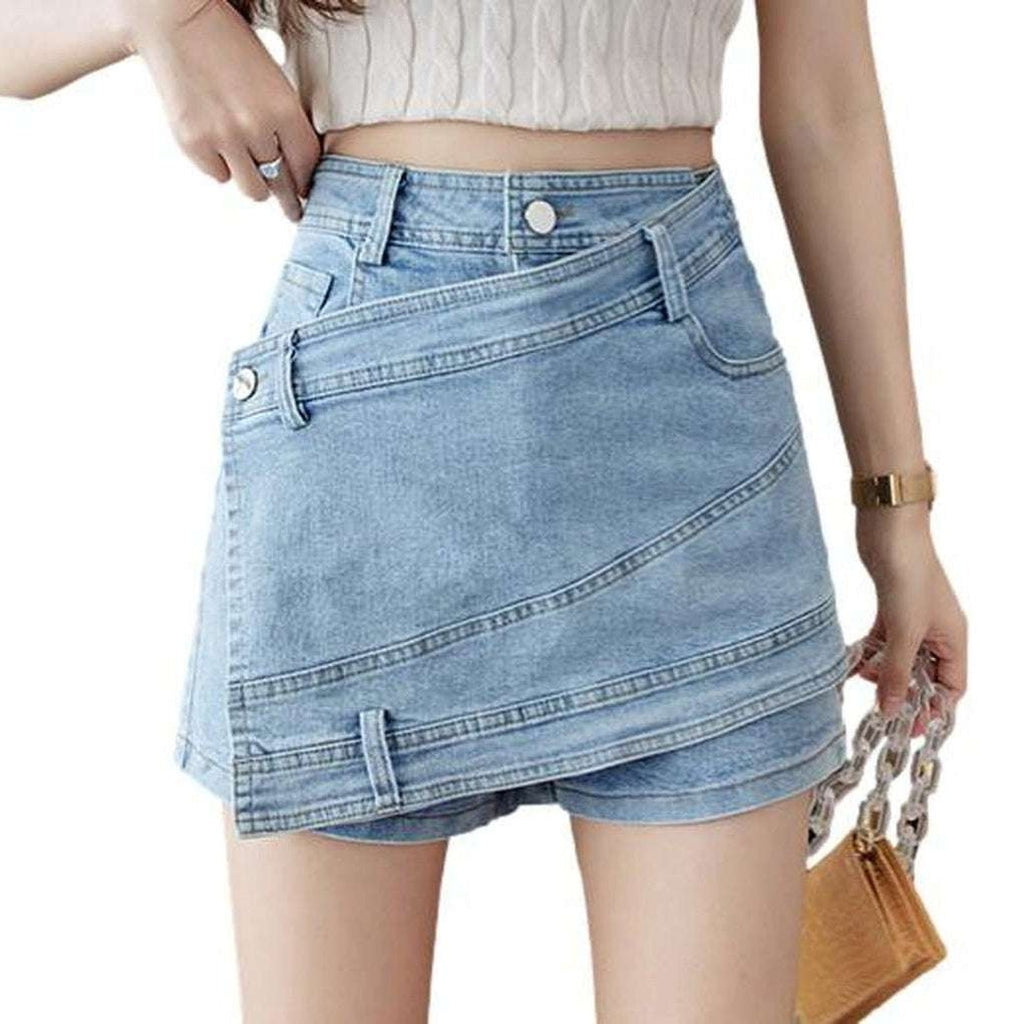 Asymmetric mini women denim skort