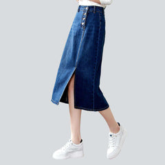 Exposed buttons midi denim skirt