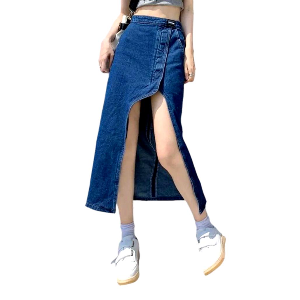 Wide slit women denim skirt