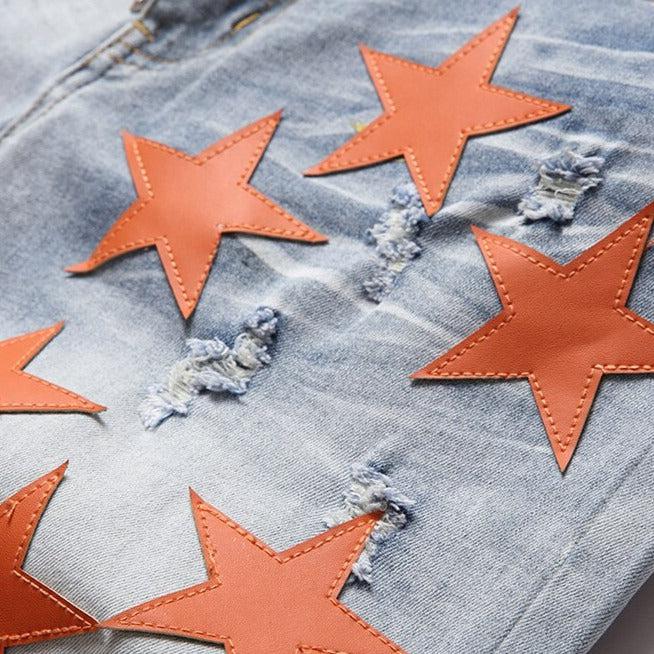 Orange stars embroidery men jeans