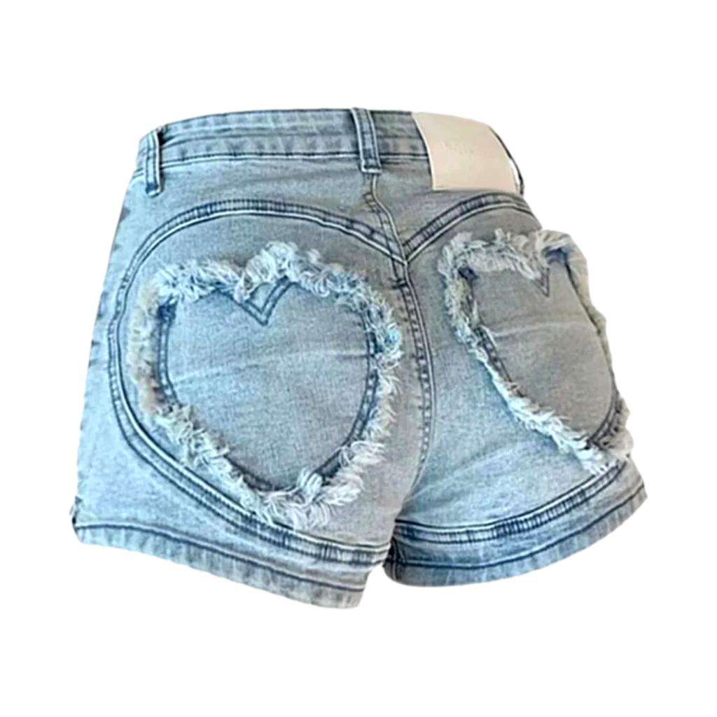 Damen-Jeansshorts mit Herzstickerei