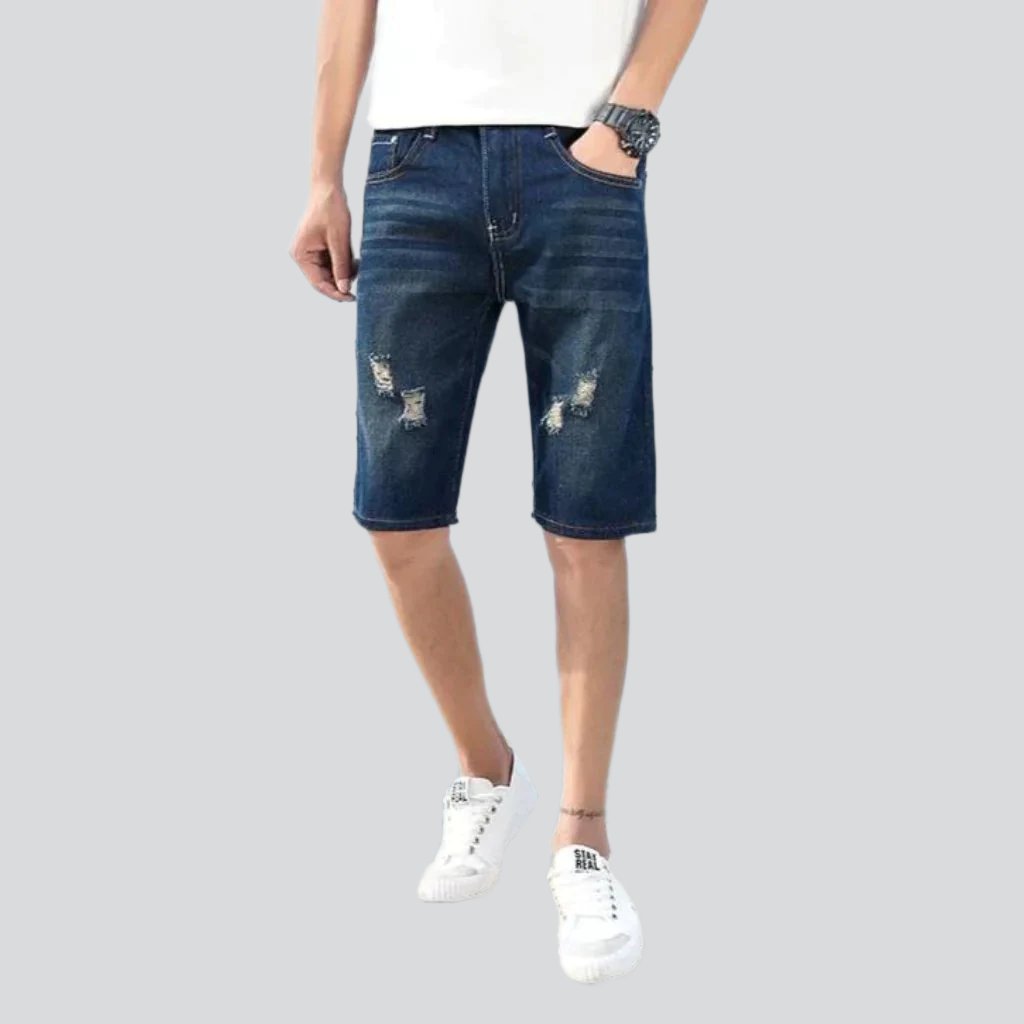 Slim whiskered ripped denim shorts