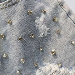 Light blue rhinestone denim shorts