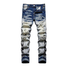 Flame print distressed men jeans