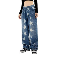 Star & ornament print baggy jeans