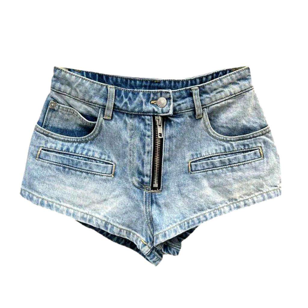 Exposed zipper mini denim shorts