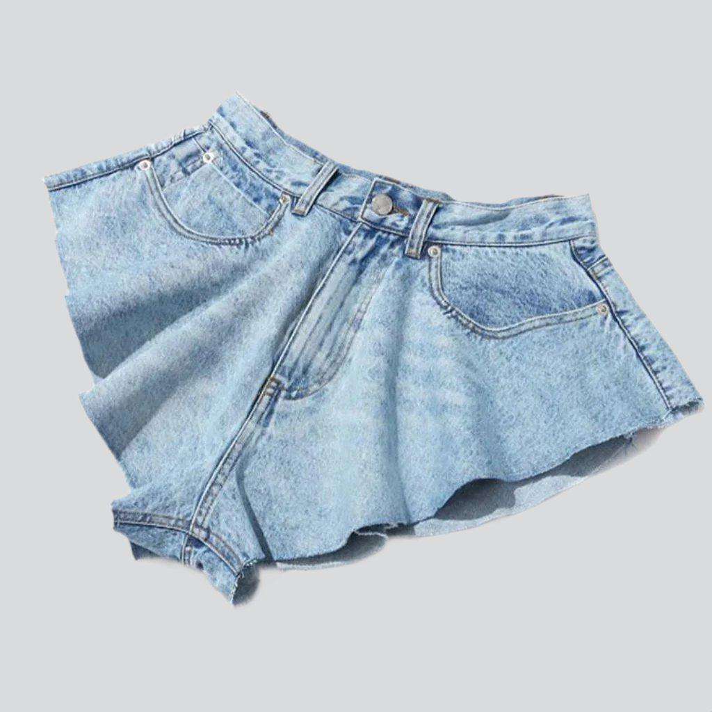 Bleached flared denim shorts