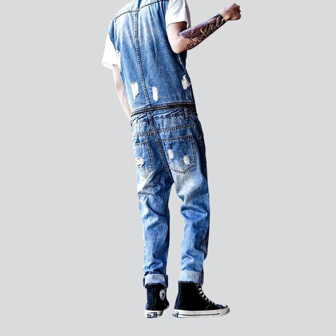 Distressed sleeveless men denim overall