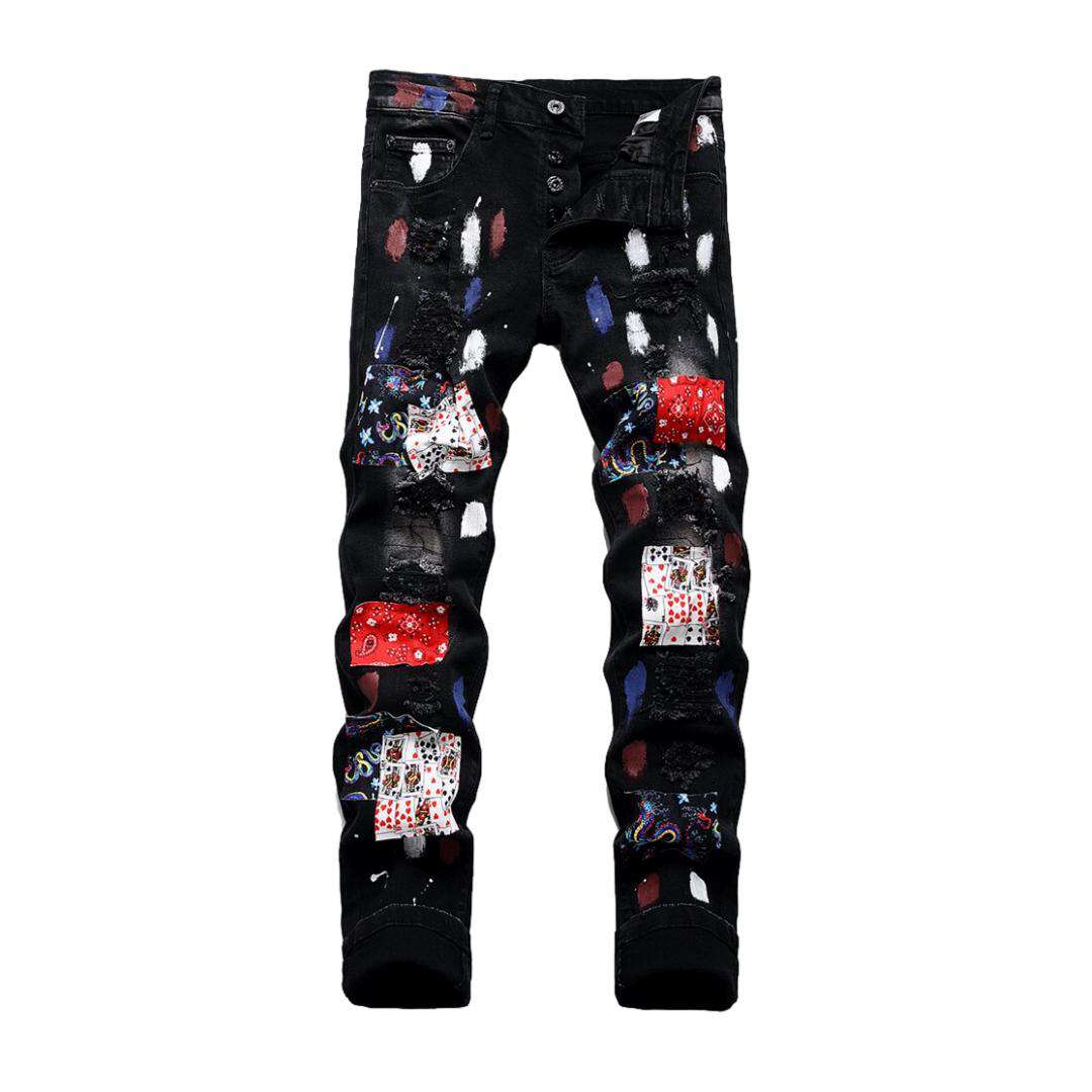 Color stains patchwork men jeans