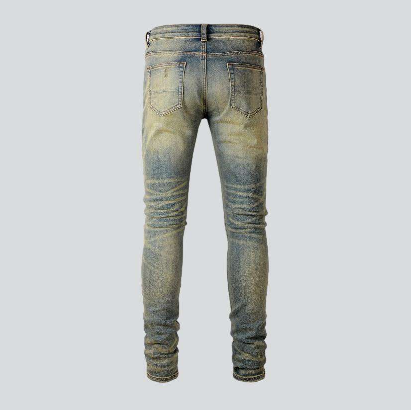 Cracked patch skinny men jeans